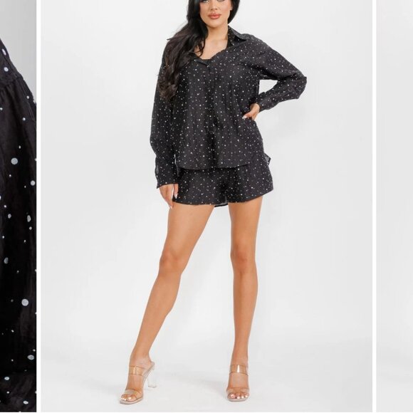 Micro Polka Dot Top and Short Set in Black - Picture 1 of 5